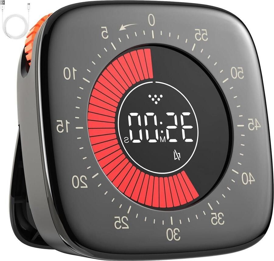 Oplaadbare Digitale Timer met 4 Alarmmodi 60 Minuten Countdown Timer voor Kinderen Visuele Timer voor Kinderen Leren Koken Zwart kookwekker digitaal