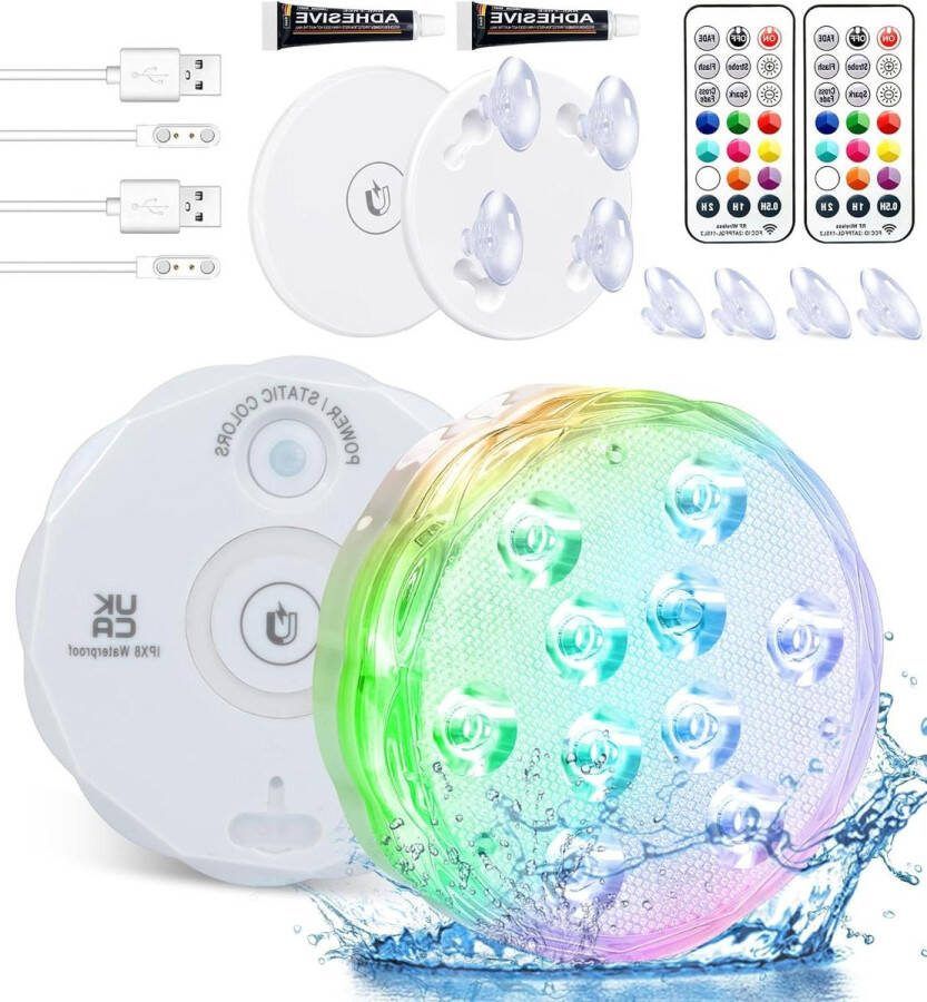 Oplaadbare dompellichten met afstandsbediening Waterdichte onderwater lampen 25 kleuren LED's Magneet drijvende lichten Vijverdecoratie (2 set) jacuzzi accessoires