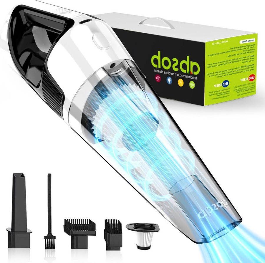 Oplaadbare Draadloze Handstofzuiger Met Led-Licht En 2 Filters Voor Auto Haren Kruimels Mijten Wit