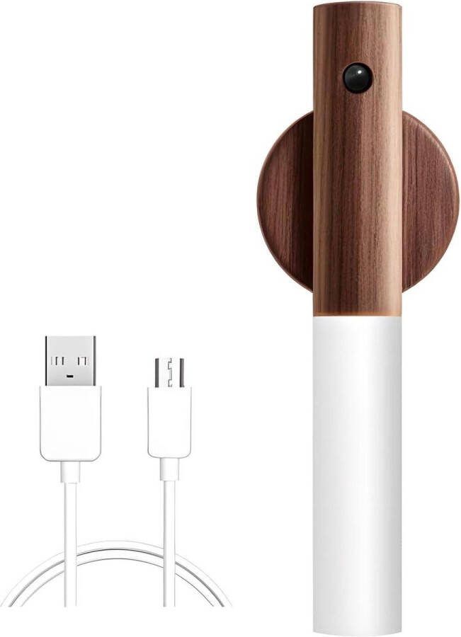 Oplaadbare houten wandlamp met bewegingsmelder Warmwit Draadloze accu Wandlampen met schakelaar Magnetische bedlamp Batterij Slaapkamer Trap (A)