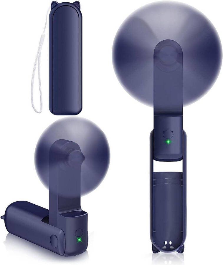Oplaadbare Mini Handventilator Blauw 3-in-1 USB Batterij Ventilator Powerbank Zaklamp 14-21 Uur Bedrijfstijd