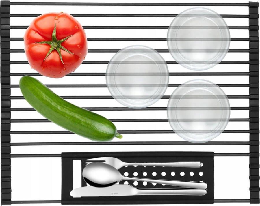 Oprolbaar afdruiprek voor de gootsteen Opvouwbaar en afneembaar Vaatdroger boven de gootsteen Afdruipmat voor kopjes fruit groenten camping