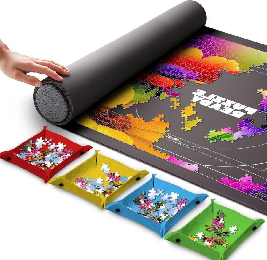 Oprolbare puzzelmat draagbare puzzelmat 46 x 295 met opbergtas 1500 puzzels 4 sorteerbakken schuimrolbuis klittenbandsluitingen