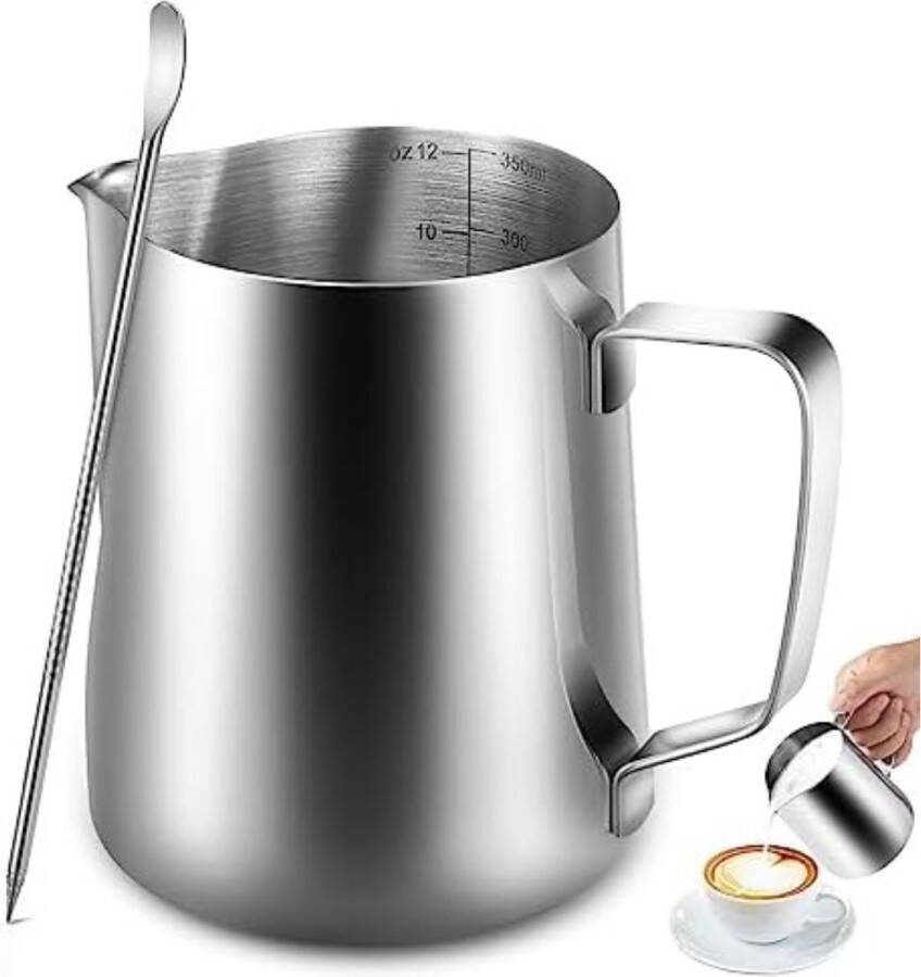 Opschuimkan Melkkannetje Opschuim kannetje 8W x 9 5H cm Zilver 400ml