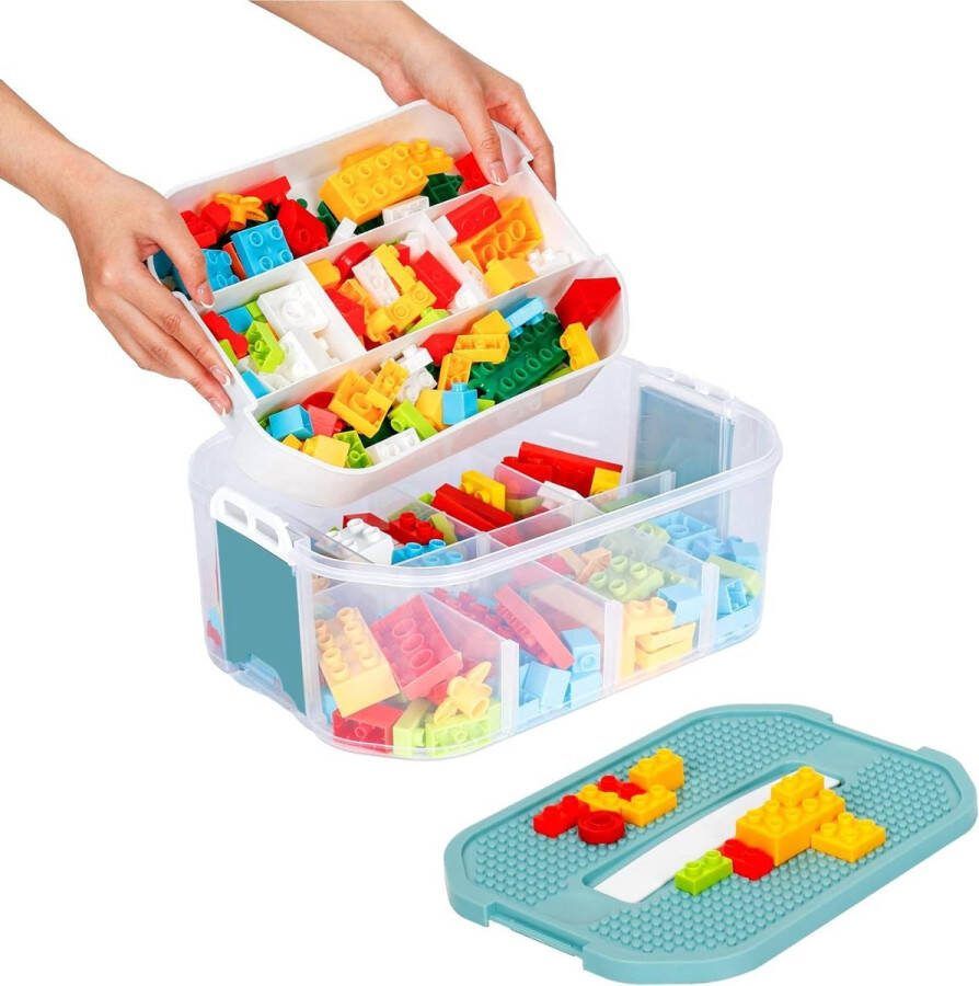 Opslag Organizer voor Lego Plastic Stapelbare Bouwsteen Speelgoed Opslag Kids Container Box Speelkamer Organisatie Verstelbare Compartimenten Draagbare Bakstenen Grondplaat Deksels
