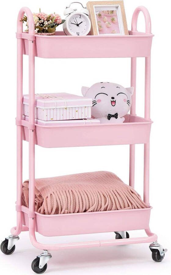 Opslag Trolley kar 3 Tier Rolling Cart Multifunctionele Opslag Organisator Organizer Trolley met Handvatten Utility Cart met Lock Wielen Serving Trolley voor Thuis Kantoor Keuken Badkamer