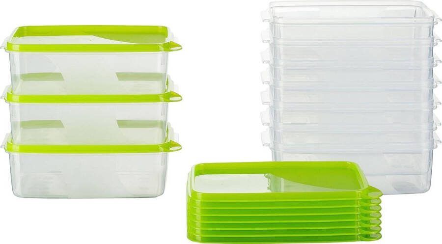 Opslagbox rechthoekig 1 liter 18 x 12 x 6.5 cm set van 10 met groene deksels hoge kwaliteit uit Oostenrijk