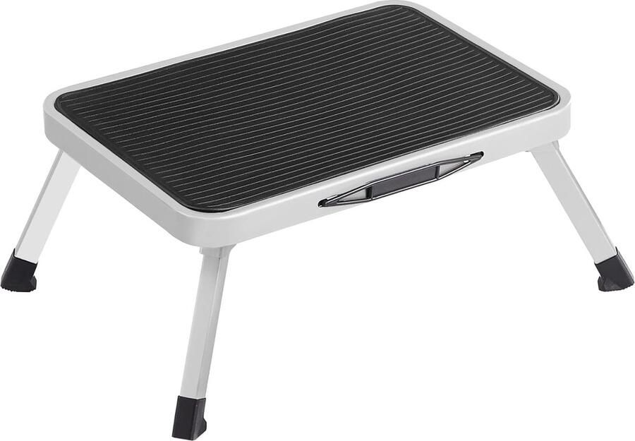 Opstapkruk opstapstapstapje eentrapse ladder van staal antislip stavlak tot 150 kg belastbaar afmetingen uitgeklapt 32 x 44 x 17 5 cm wit