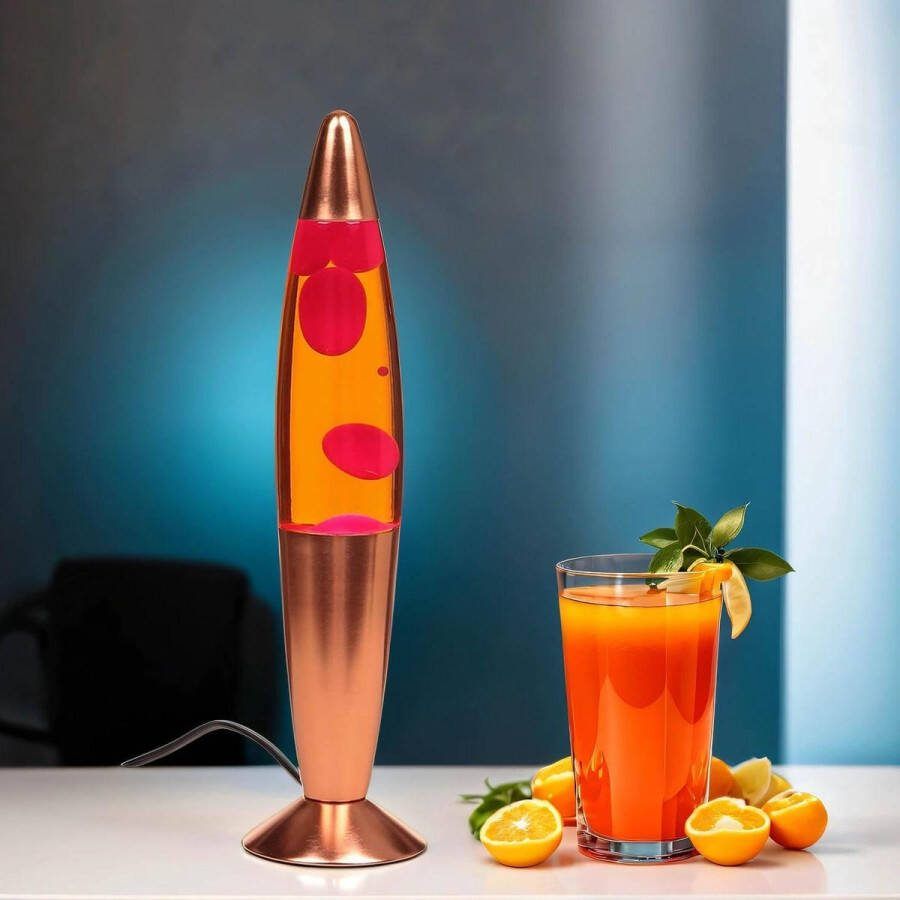 Opvallende lavalamp met modieuze oranje wax in roze retro design G9 H: 41cm voor woonkamer
