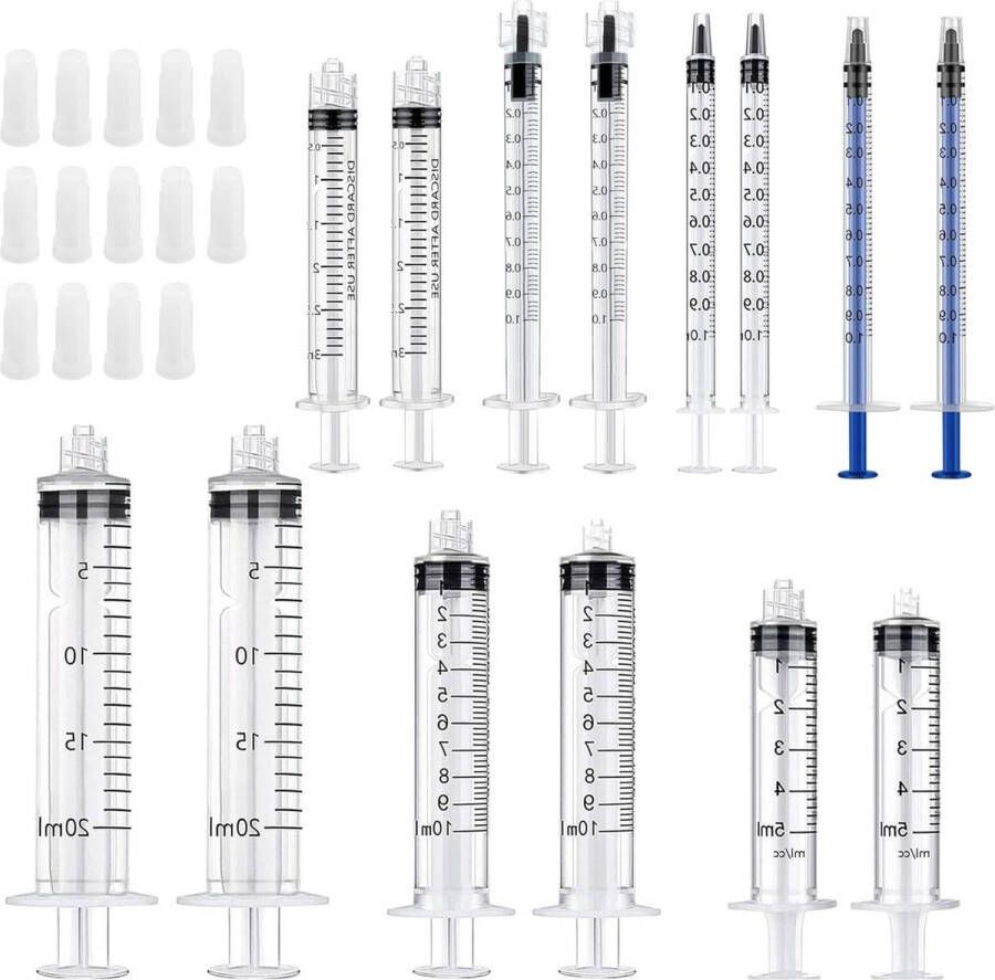 Opvangbak vloeistoffen doseerspuit 1 ml 3 ml 5 ml 10 ml 20 ml kunststof spuiten voor laboratorium en huisdieren met doppen Opvangbak vloeistoffen