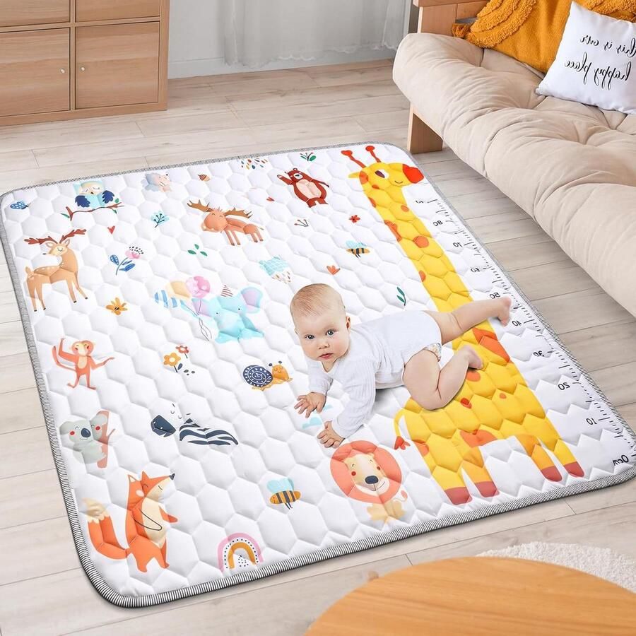 Opvouwbaar antislip Babytapijt 127 x 127 cm Katoenen kruipmat voor kinderen Zacht en dik Vloermat om te spelen