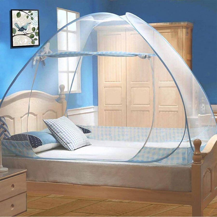 Opvouwbaar Draagbaar Klamboe 100x200cm Reismuggennet Eenvoudig Installeren Universele Yurt Blauw Rand