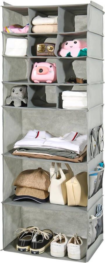 Opvouwbaar hangrek kastorganizer met 15 vakken kledingkast organizer opbergsysteem hangopslag voor slaapkamer kinderkamer garderobe en camper (grijs)