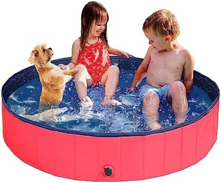 Opvouwbaar Hondenzwembad PVC Antislip Stevig Kinderen Huisdier Badkuip voor Tuin Patio Badkamer (Rood 80 * 30)