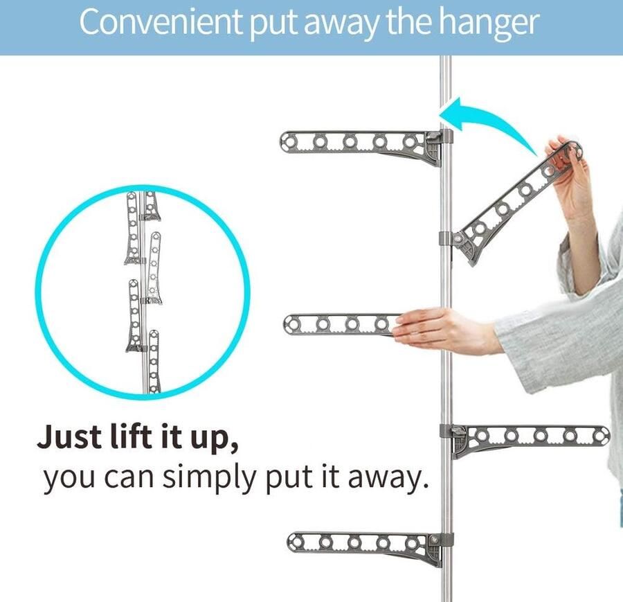 Opvouwbaar kledingrek voor overhemden opvouwbaar kledingrek strijkkledingrek met 5 verstelbare armen ruimtebesparende standdroger voor binnen en buiten 32 5 x 70 x 185 cm grijs