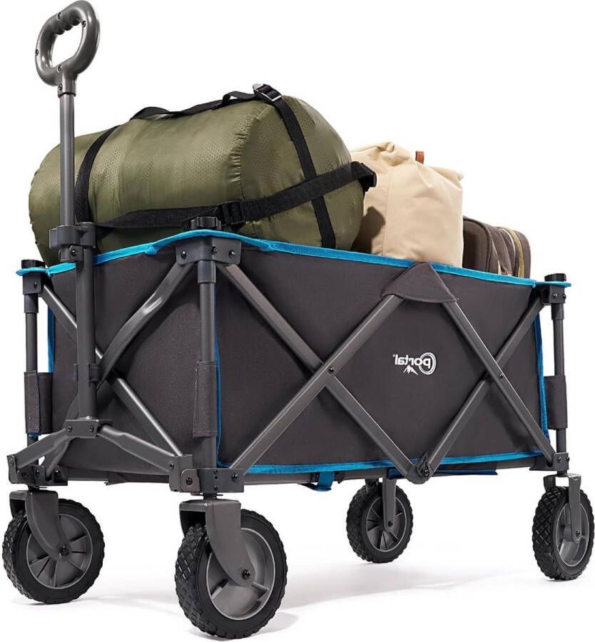 Opvouwbaar trolley karretje buiten opvouwbaar festival tuin kamperen picknick 100 kg draagbaar trailer blauw Trolley
