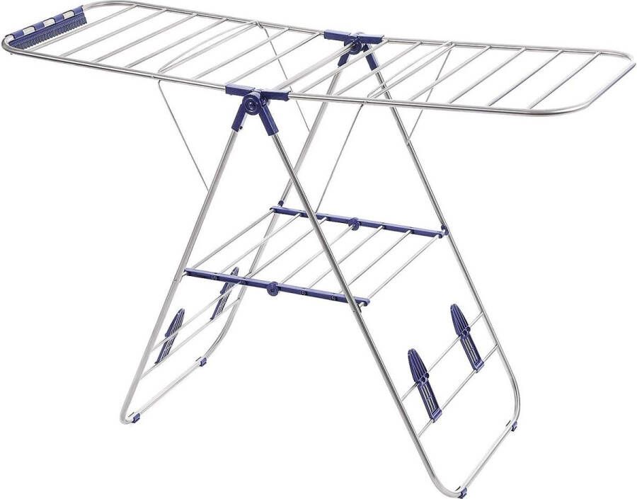 Opvouwbaar wasrek staande droger kledingrek wasdroger vleugelwasrek 16 meter drooglengte roestvrij staal zilver