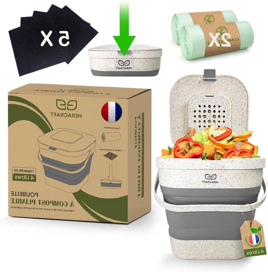 Opvouwbare 4L Compostbak voor Keuken Geurremmend Luchtdicht Deksel Bioemmer Starterset voor Recycling
