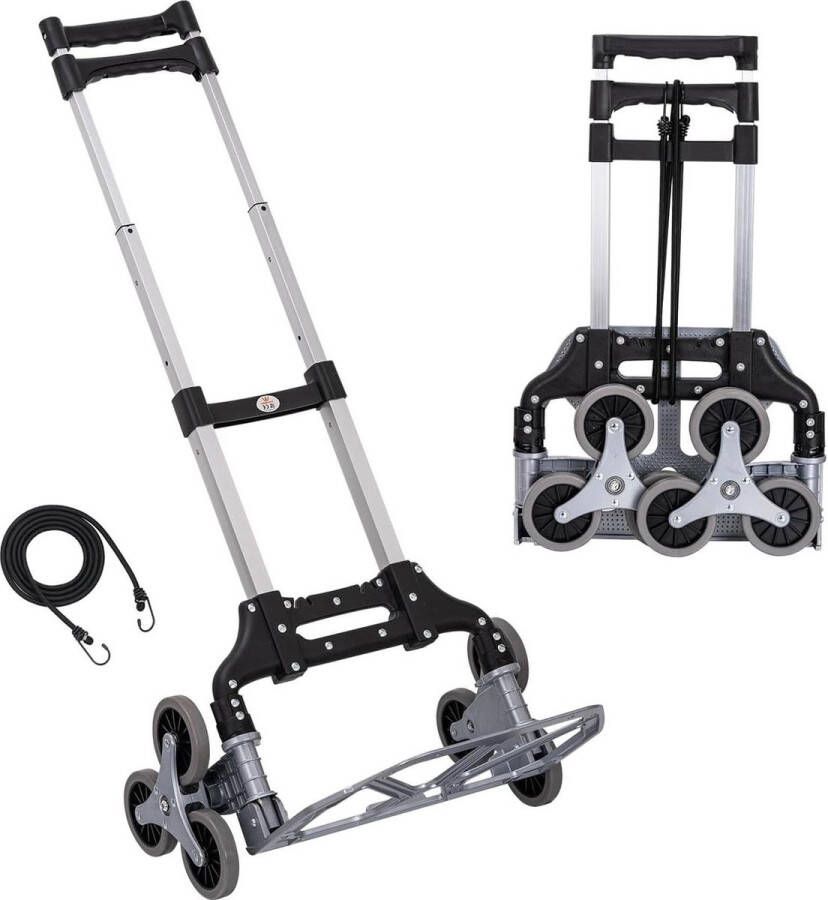 Opvouwbare aluminium trolley voor trappen klimmen opvouwbare steekwagen 70kg verstelbare hoogte 6 wielen koord binnen buiten reizen winkelen