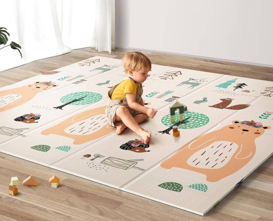 Opvouwbare babyspeelmat extra groot 200 x 180 x 1 cm kruipmat voor vloer speelmat antislip dubbelzijdige speelmat waterdichte activiteit voor peuters speelmatschuim met reistas