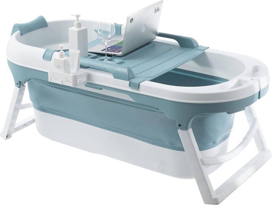 Opvouwbare badkuip voor volwassenen ideaal voor kleine badkamers met zeepmand nekkussen praktisch en draagbaar (138 blauw)