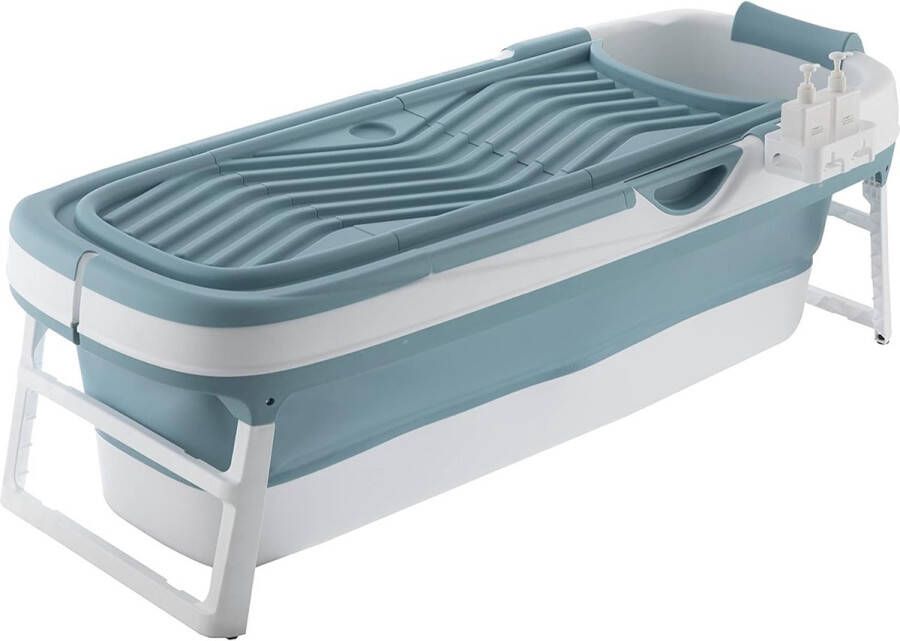Opvouwbare badkuip voor volwassenen ideaal voor kleine badkamers met zeepmand nekkussen praktisch en draagbaar (158 blauw)