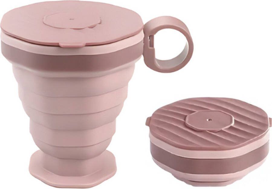 Opvouwbare Beker Roze To go 200ML Siliconen cup Herbruikbaar Pocket cup Koffie Theebeker Travel cup Handig voor op Reis en Vakantie