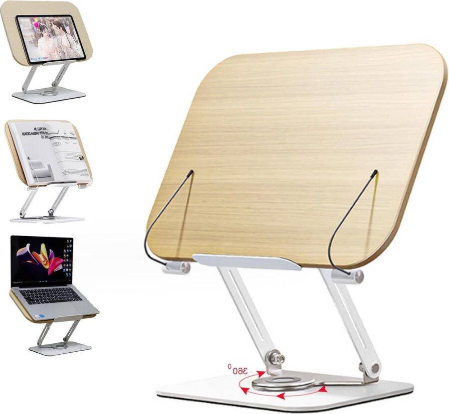 Opvouwbare boekenstandaard met verstelbare laptopstandaard en draaivoet ideaal voor lezen koken en studeren