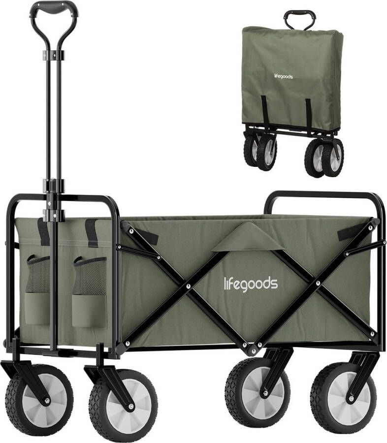 Opvouwbare Bolderkar voor Kinderen Handwagen Tuinwagen Transportwagen Inklapbaar Strandwagen Tot 70 kg 94 L 98 x 45 cm Groen