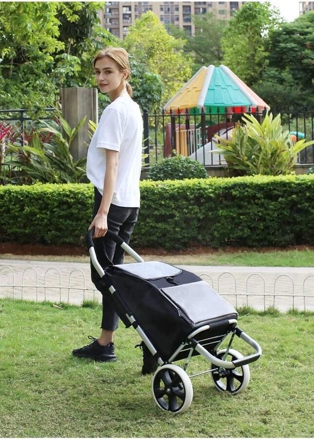 Opvouwbare boodschappenwagen met 2 wielen 40 inch handvat hoogte Oxford trolley tas grijs en zwart