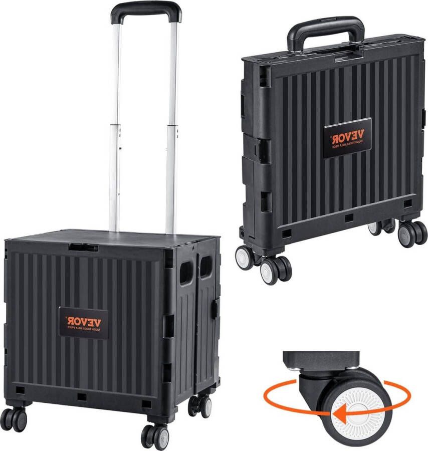 Opvouwbare draagbare rollende krat bolderkar 100 lbs draagvermogen telescopische handgreep 4 draaibare wielen reizen winkelen verplaatsen bagage kantoorgebruik zwart