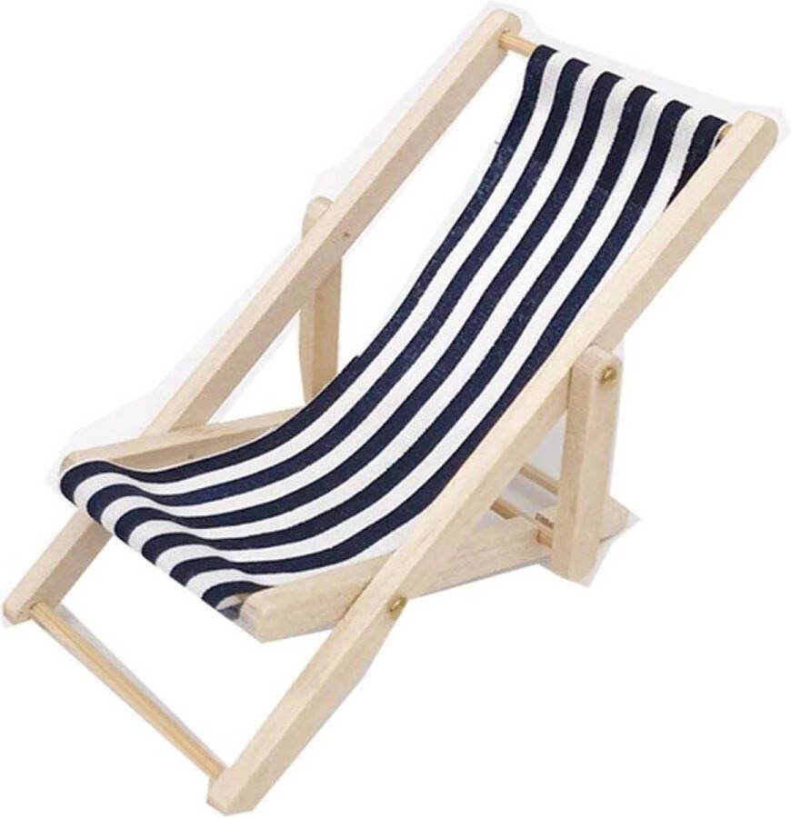 Opvouwbare gestreepte houten strandstoel voor dollhouse en tuinaccessoires mini ligstoel voor vrije tijd met zwarte strepen poppenstoel