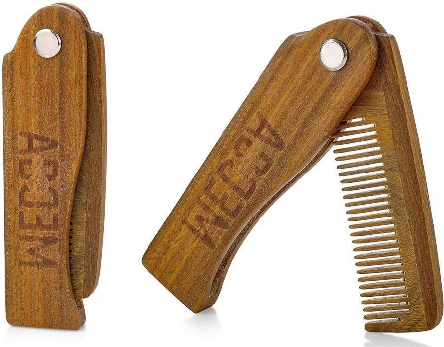 Opvouwbare houten kam 2-pack solide sandelhouten constructie fijne tanden Zakformaat baardkam Haarborstelkam voor mannen Reizen styling Ontklitter
