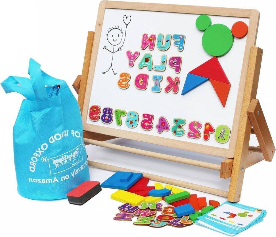 Opvouwbare Houten Schildersezel voor Kinderen met Dubbele Magnetische Borden Vormen Letters Cijfers en Papierrol Kunst Schildersezel en Magnetisch Bord voor Kinderen