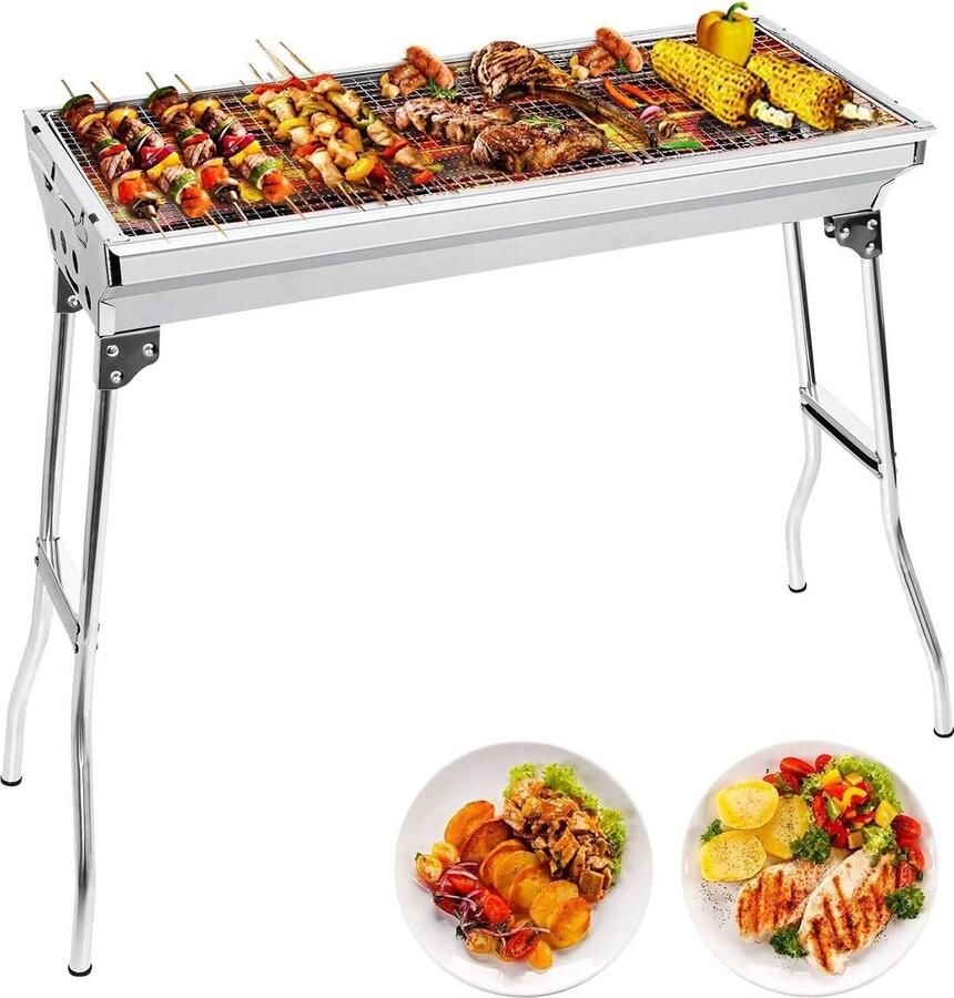 Opvouwbare houtskoolbarbecue campinggrill draagbare BBQ voor camping tuin picknick feest 73 x 33 x 71 cm 5-10 personen
