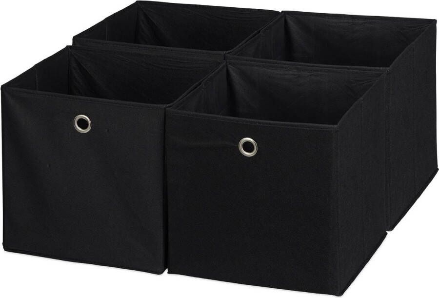 Opvouwbare kastmanden set van 4 opbergmanden 30x30x30 cm oogje stoffen opbergers zwart