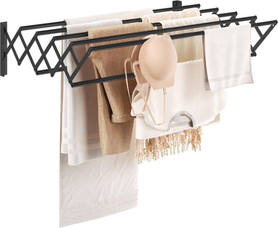 Opvouwbare kledingluchter wandmontage kledingrek intrekbare handdoekhouder badkamer handdoekenrek droogrek voor binnen opvouwbaar sterk metaal zwart L ruimtebesparend duurzaam