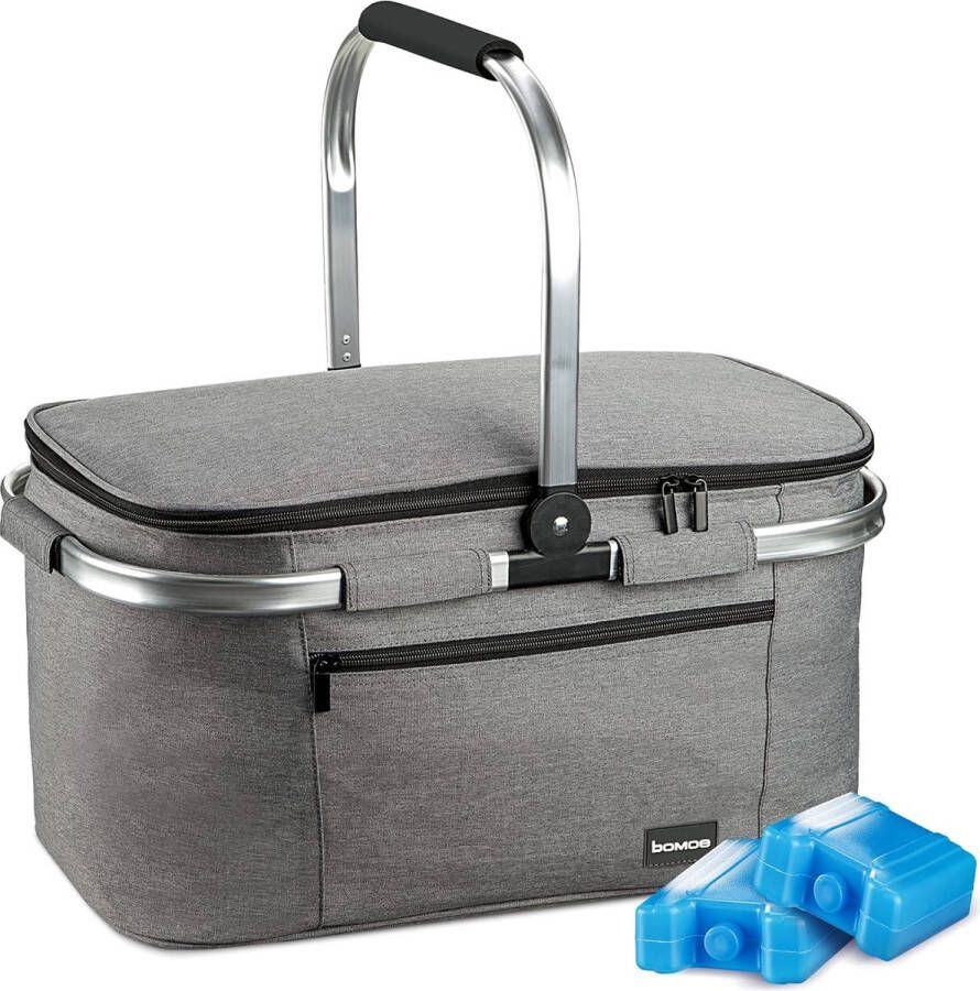 Opvouwbare koelmand boodschappenmand thermische mand voor onderweg outdoor picknickmand boodschappenmand met 16u koelfunctie opvouwbare draagstang koeltas Icebreezer 32L