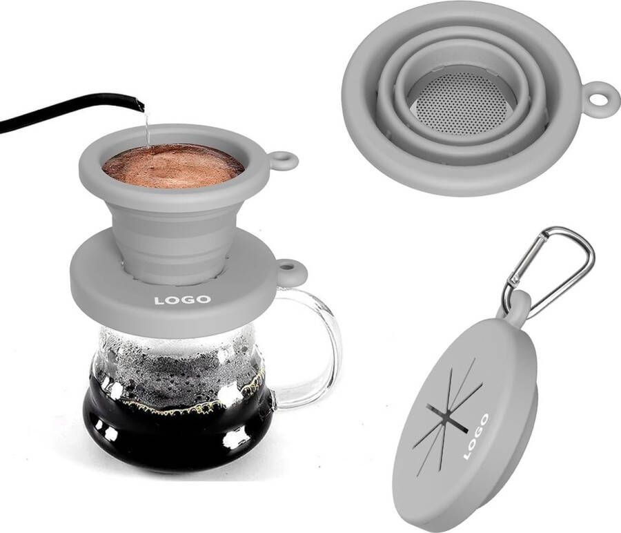 Opvouwbare koffiedruppelaar koffiefilter opvouwbaar siliconen draagbare koffiefilterhouder koffiefilter herbruikbaar voor thuis camping kantoor café reizen grijs