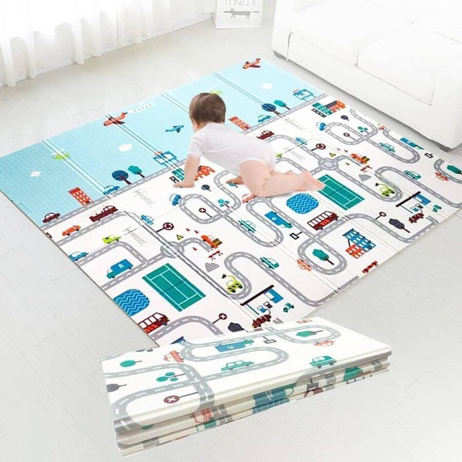 Opvouwbare kruipmat voor baby's XPE kruipdeken 200x180 cm dik 1 cm waterdicht en dubbelzijdig antislip