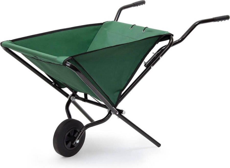 Opvouwbare kruiwagen van stevig staal 56 liter 1 wiel groen tuinwagen met handvat Kruiwagen