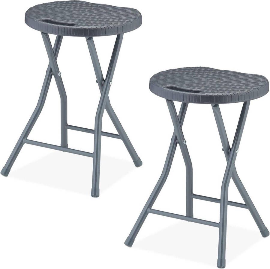 Opvouwbare kruk set van 2 Klapkruk met rotanlook voor tuin balkon en terras Vouwstoel grijs 46x32x29 cm