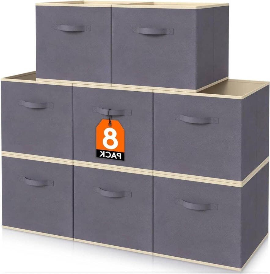 Opvouwbare kubus opbergdozen decoratieve opbergmanden middelgrote opbergkratten 8-pack grijs