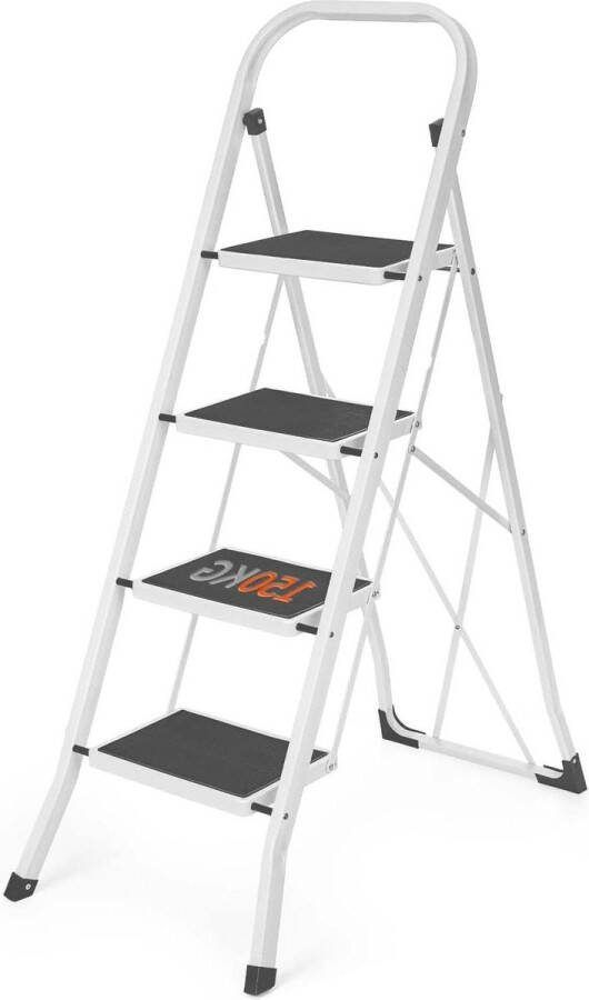 Opvouwbare ladder 4 treden Antislip Handgreep Robuust Breed pedaal Veelzijdig inzetbaar Huishouden en kantoor Belasting tot 150 kg Trapladder