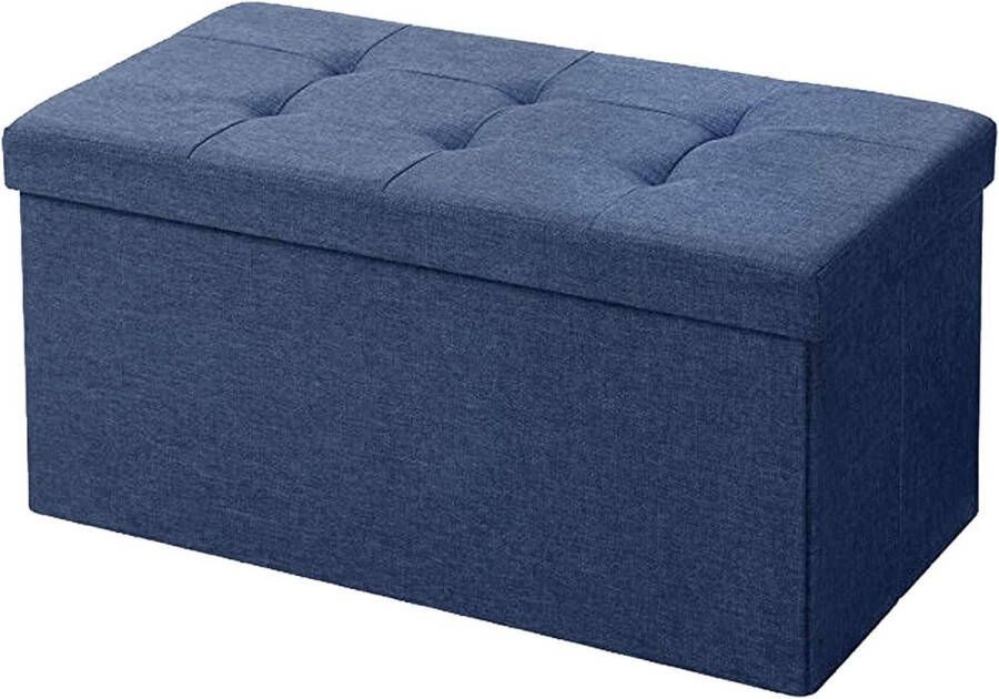 Opvouwbare linnen opbergdozen voetenbank marineblauw 76 x 38 x 38 cm
