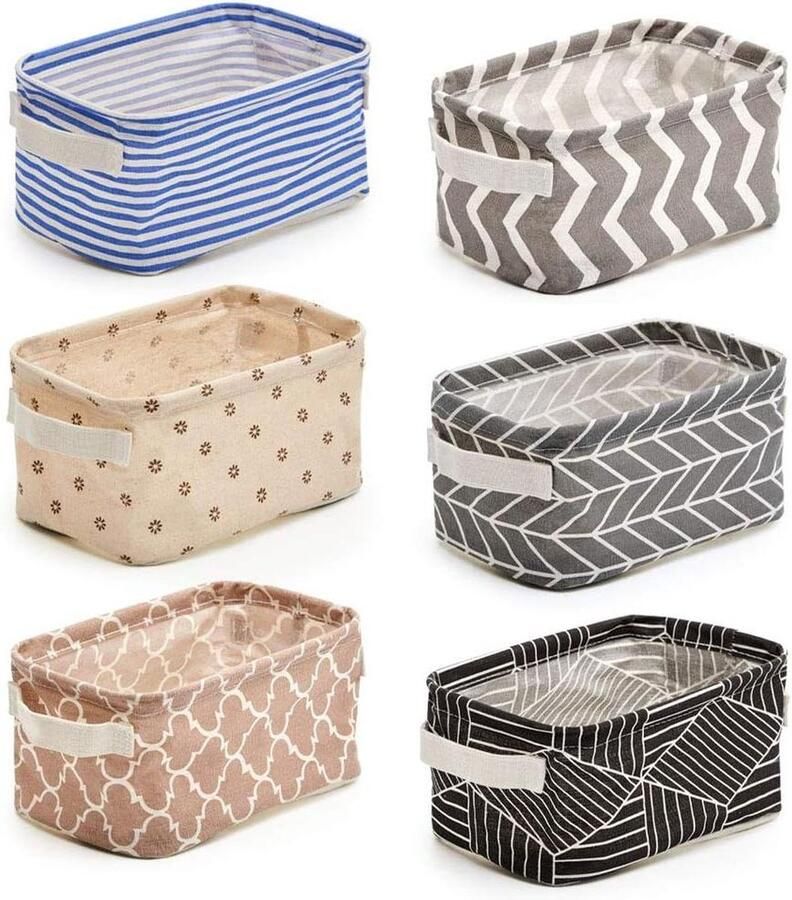 Opvouwbare linnen opbergmand met handgrepen baby stoffen opbergdoos voor badkamer keuken kinderkamer set van 6 meerkleurig 25 x 16 x 12 cm