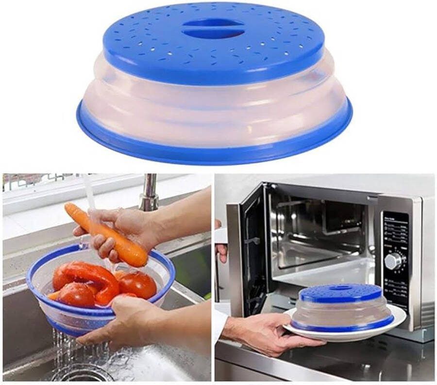 Opvouwbare Magnetron Deksel – Blauw Transparant – Deksel voor Magnetron Inklapbare Vergiet Rond Ø 27 cm