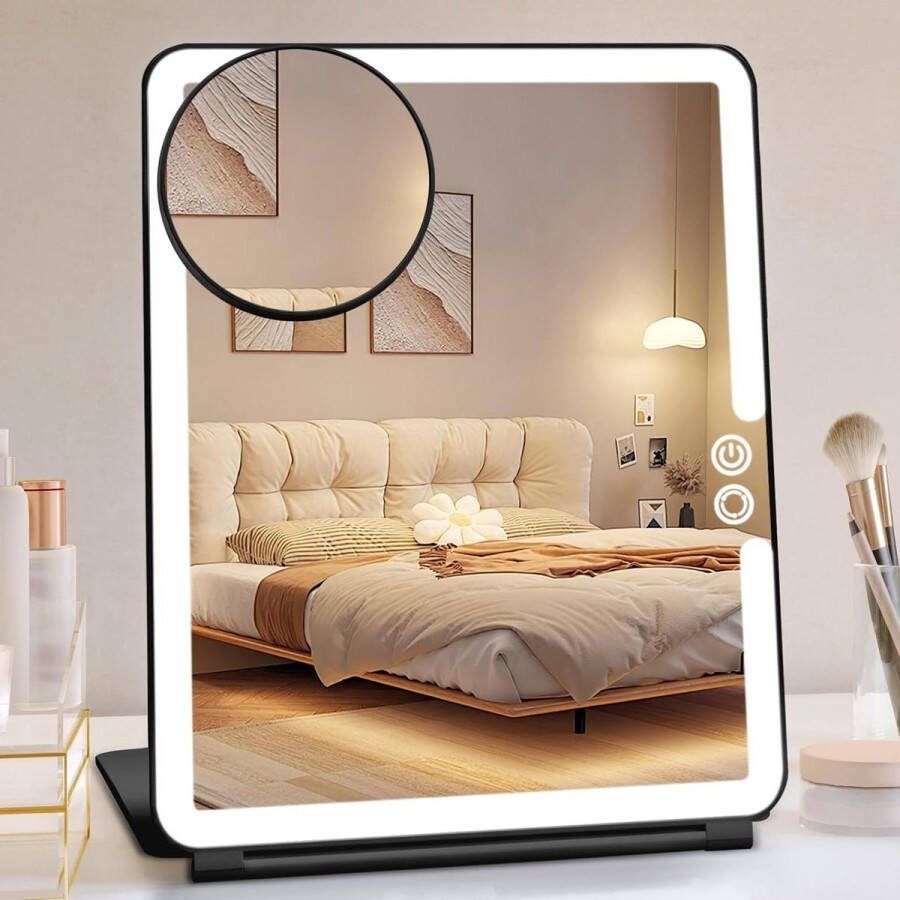Opvouwbare make-up spiegel voor reizen draagbare verlichte make-upspiegel 10x vergrotende spiegel oplaadbaar 1800mA 3 kleuren dimbaar ultradun met verlichting