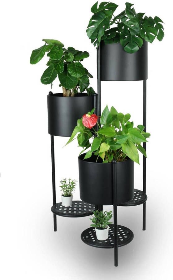 Opvouwbare metalen bloemenstandaard zwart 6 niveaus 80 cm bloempot bloementrap outdoor woonkamer