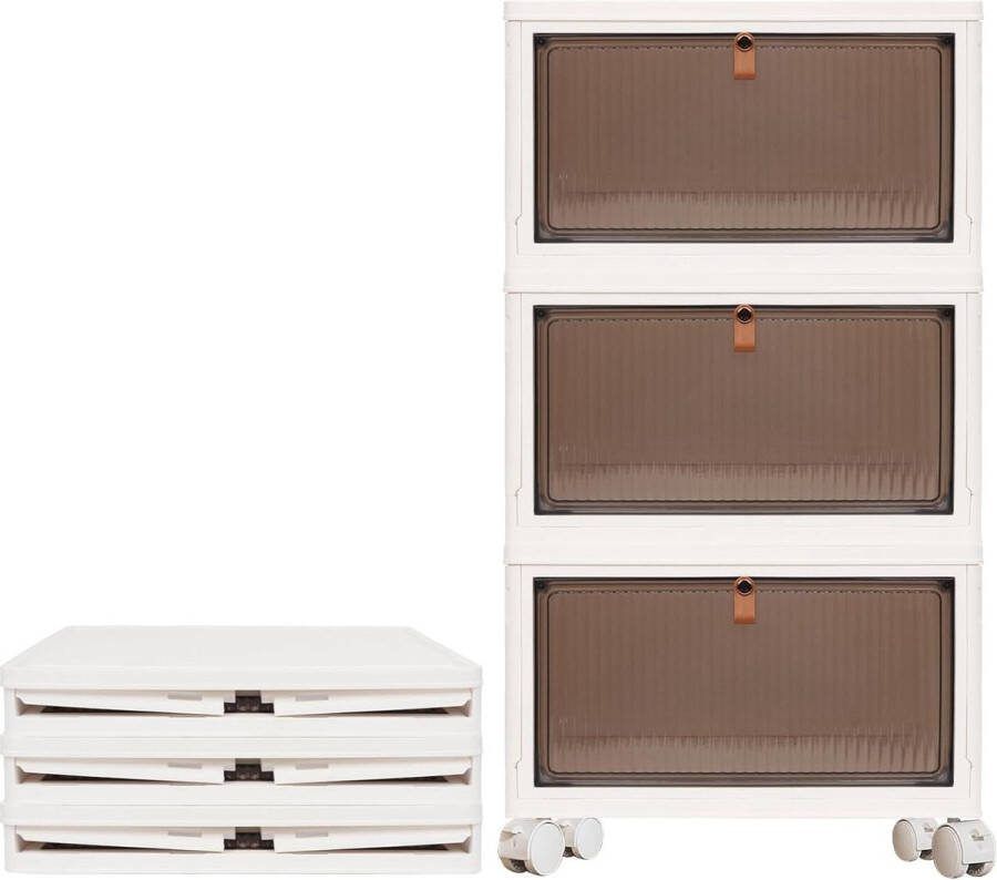 Opvouwbare Opbergdoos met Deksel 3-Lagige Stapelbare Organiser Dozen Magnetische Deuren Grote Opbergkrat Schoenendozen